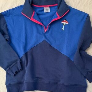 Terez Blue Colorblock and Pink accent Women Mushroom Sweater “Carnival Hop” XXL